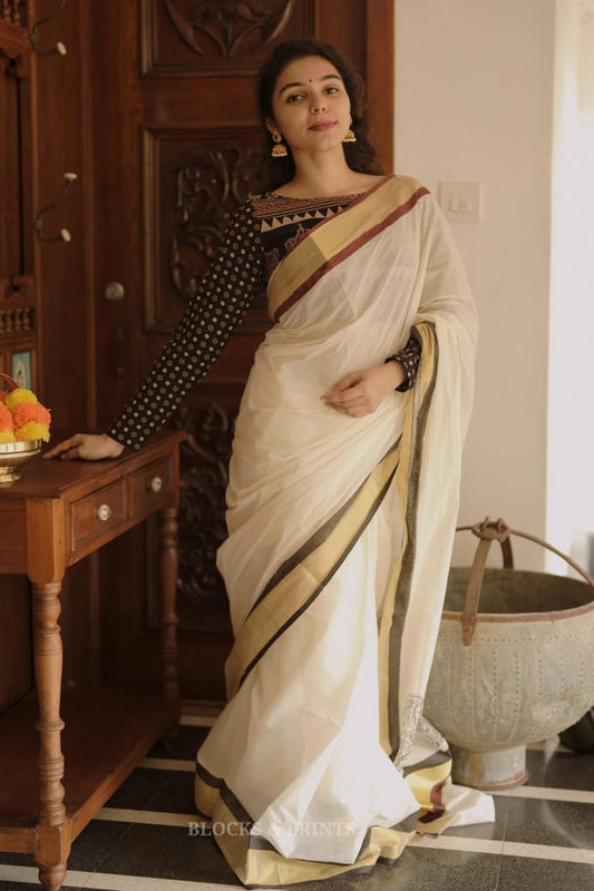 Kerala Saree Readymade Blouse Set (Code - 1848 BK)