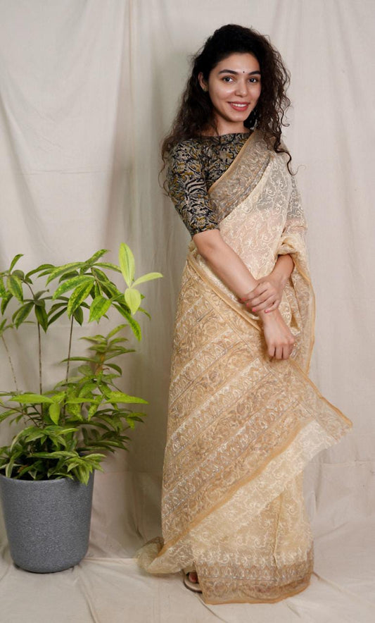 Block Printed Designer Designer Embroidery Saree ( KS 26)