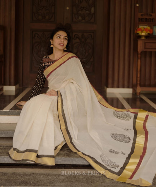 Kerala Saree Readymade Blouse Set (Code - 1848 BK)