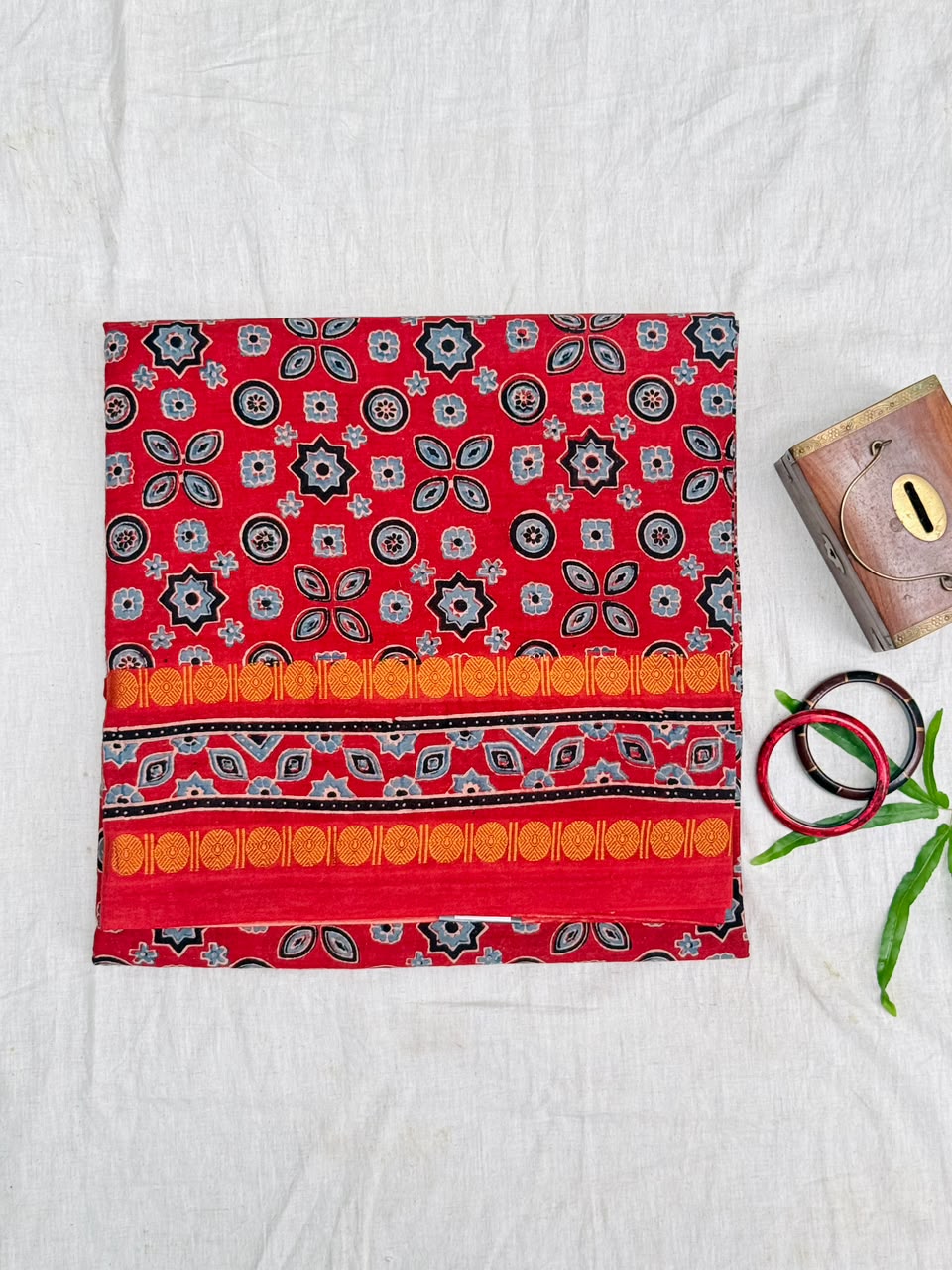 Sungudi Ajrakh Print Saree (Code - CS 60)
