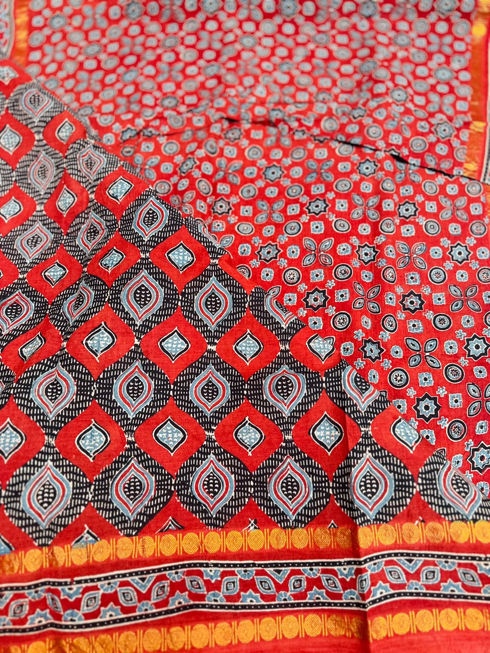 Sungudi Ajrakh Print Saree (Code - CS 60)