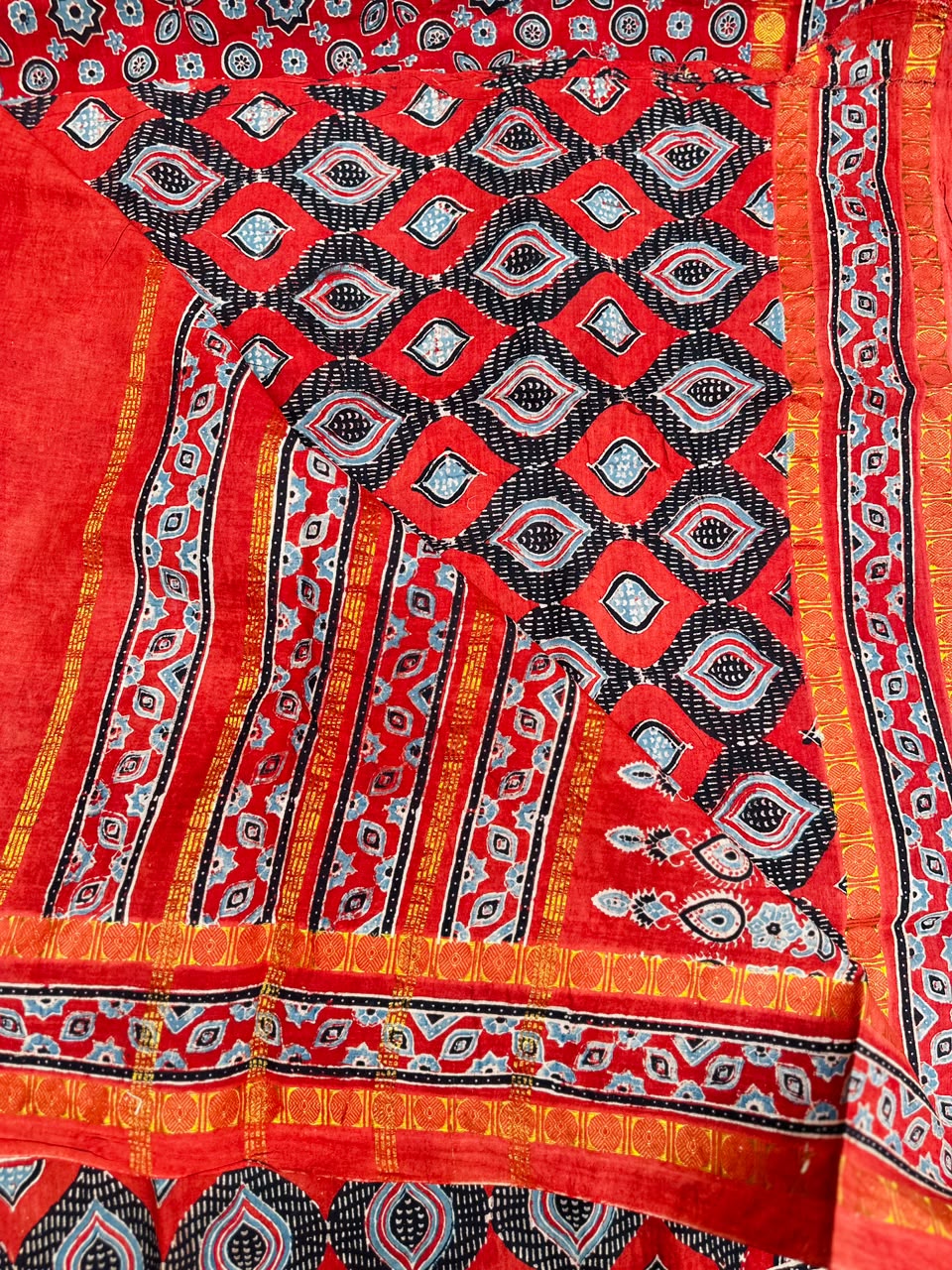 Sungudi Ajrakh Print Saree (Code - CS 60)