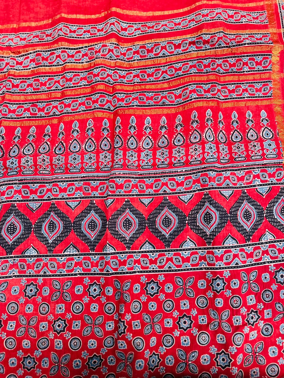 Sungudi Ajrakh Print Saree (Code - CS 60)