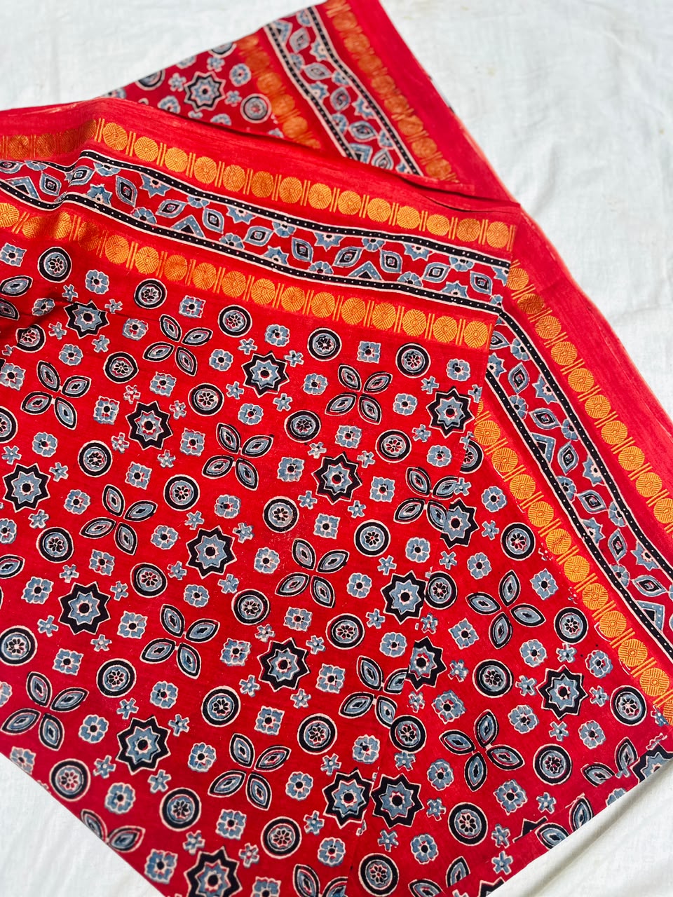 Sungudi Ajrakh Print Saree (Code - CS 60)