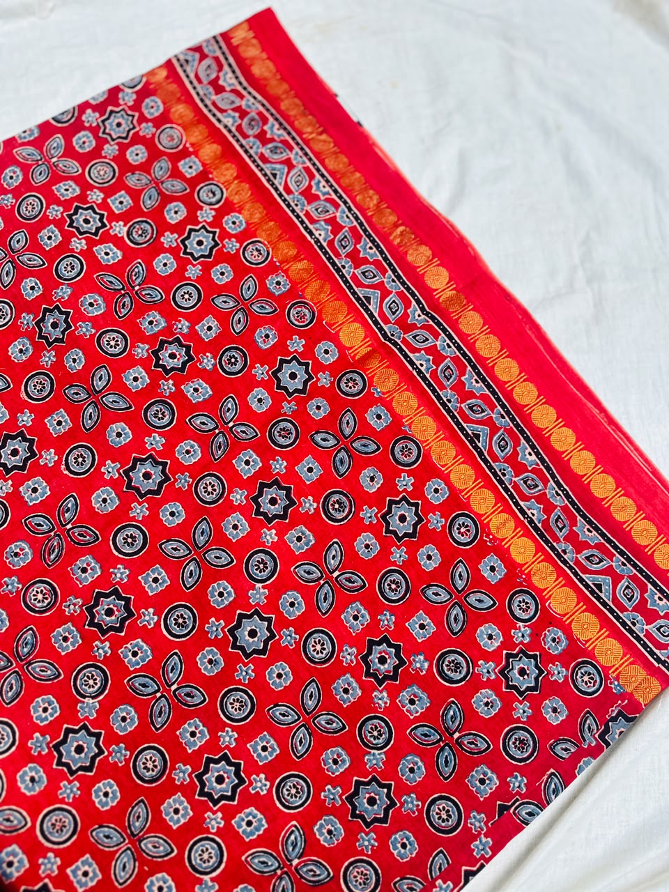 Sungudi Ajrakh Print Saree (Code - CS 60)