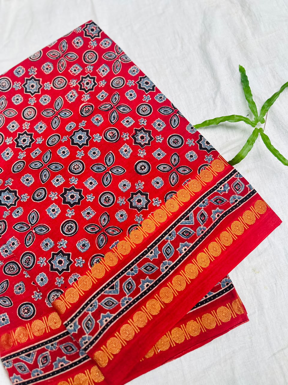 Sungudi Ajrakh Print Saree (Code - CS 60)