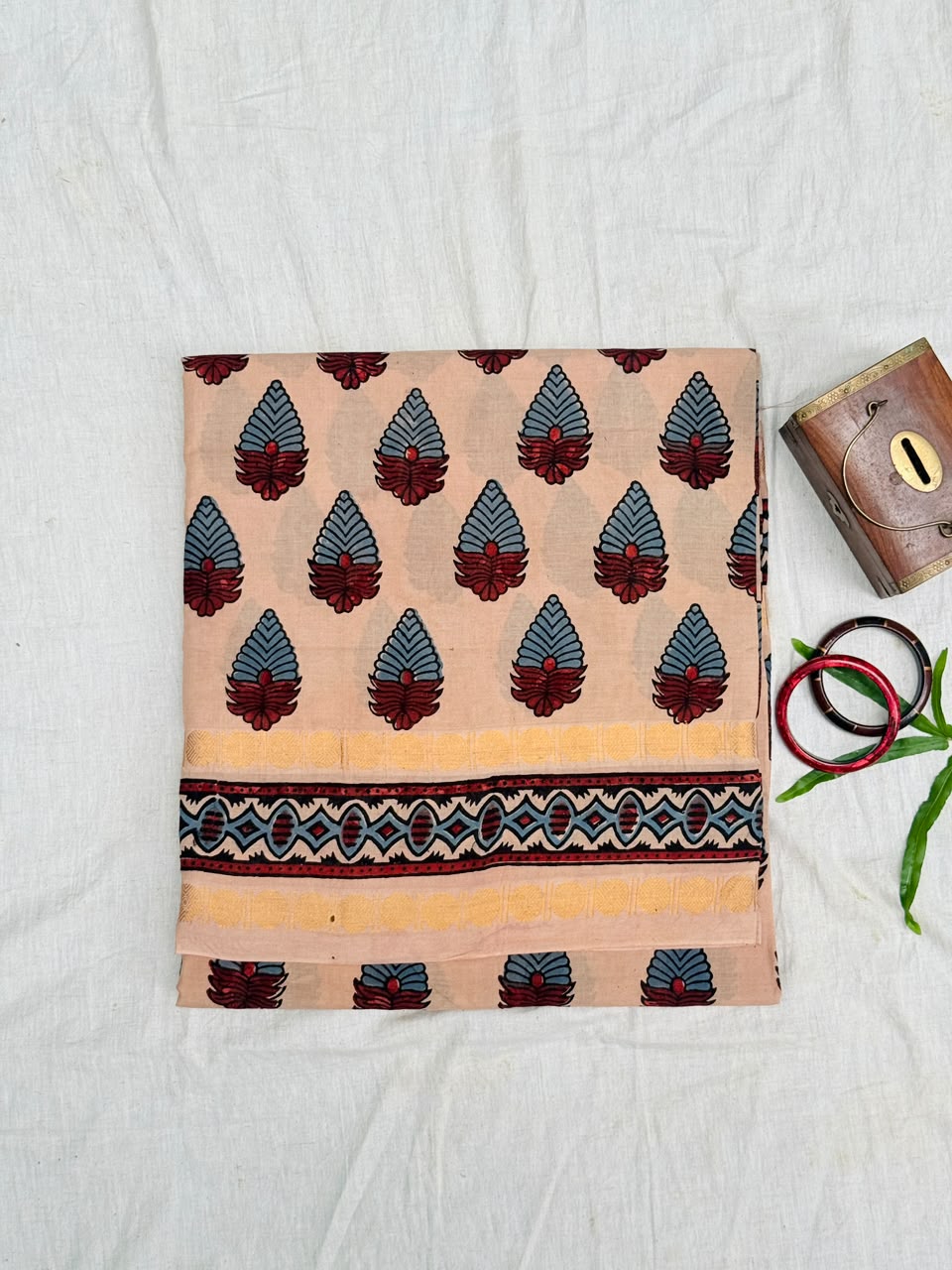 Sungudi Ajrakh Print Saree (Code - CS 61)
