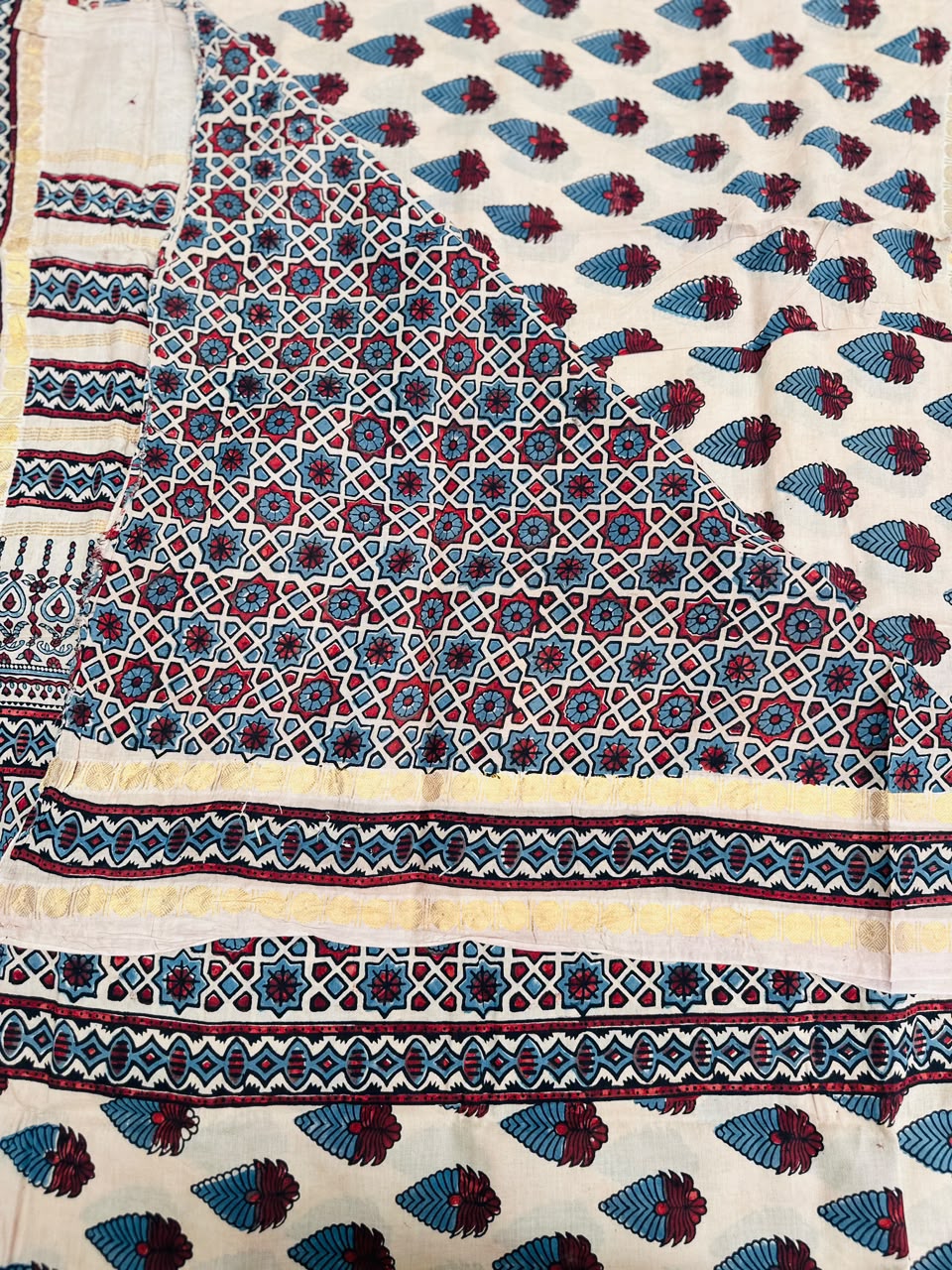 Sungudi Ajrakh Print Saree (Code - CS 61)