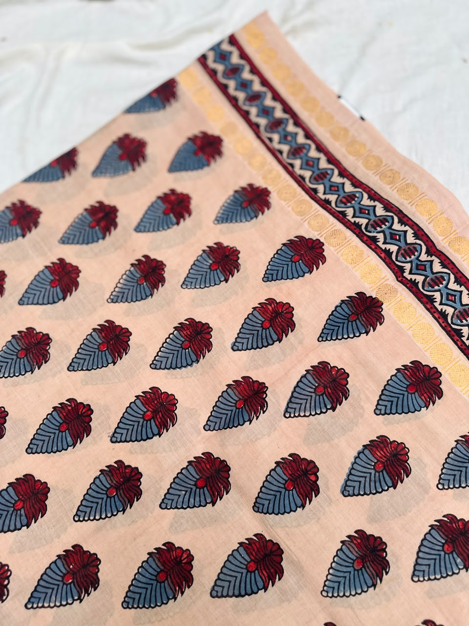 Sungudi Ajrakh Print Saree (Code - CS 61)