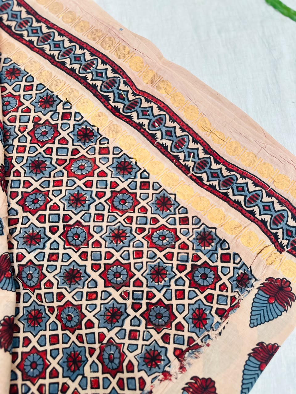 Sungudi Ajrakh Print Saree (Code - CS 61)