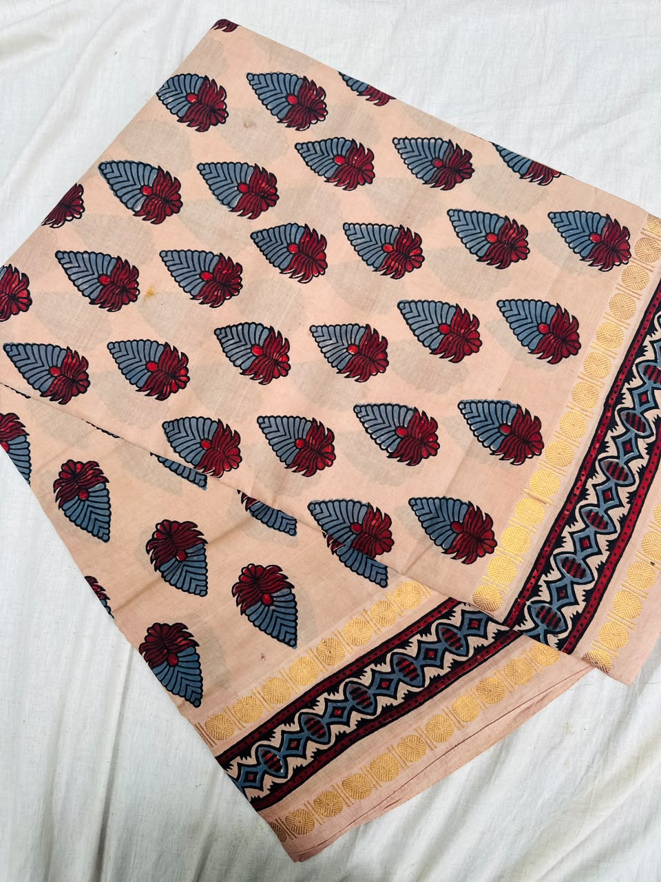Sungudi Ajrakh Print Saree (Code - CS 61)