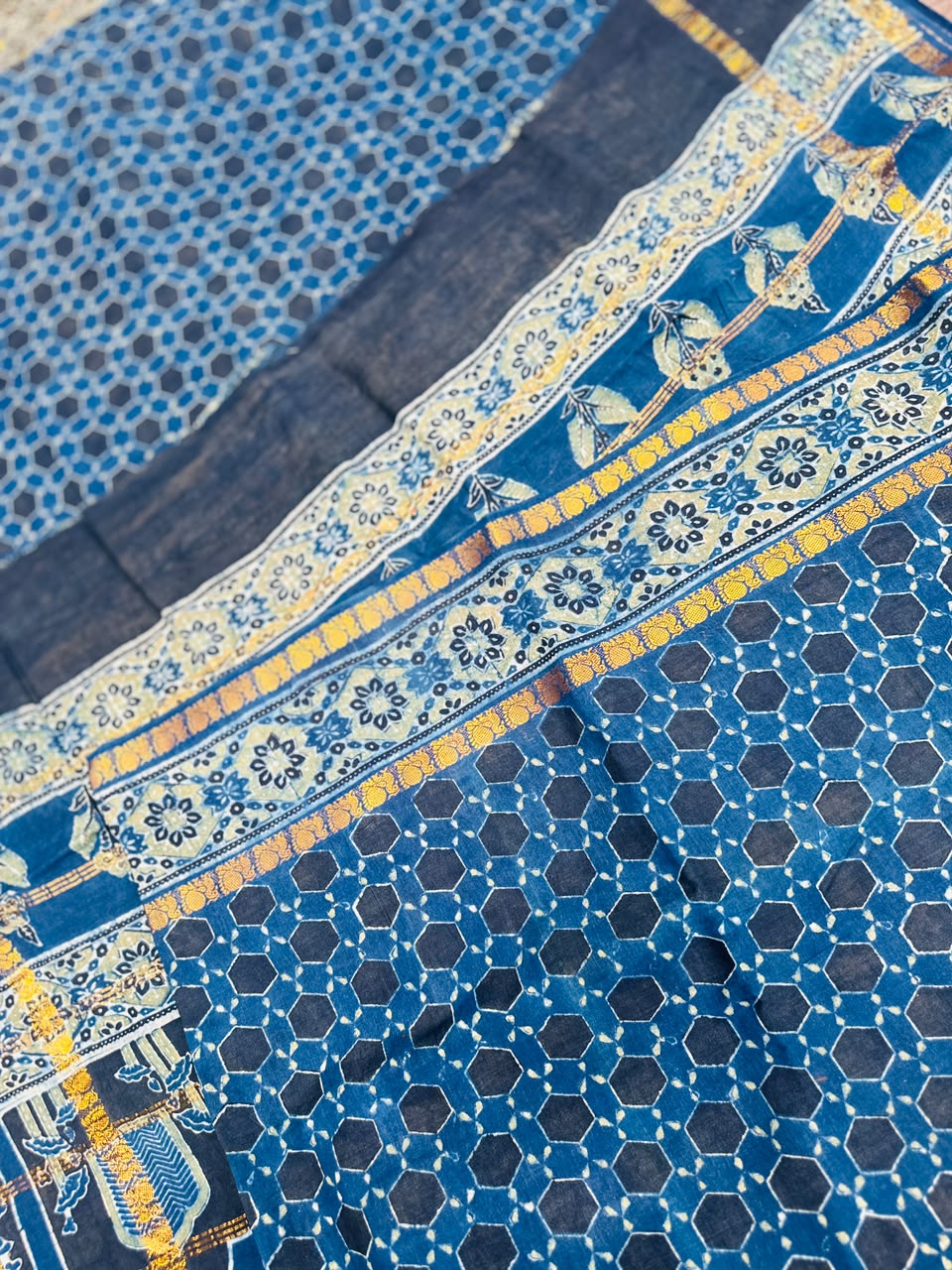 Sungudi Ajrakh Print Saree (Code - CS 62)
