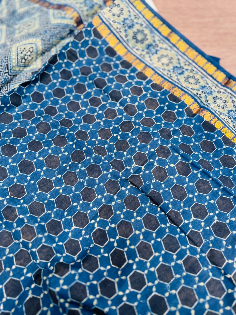 Sungudi Ajrakh Print Saree (Code - CS 62)