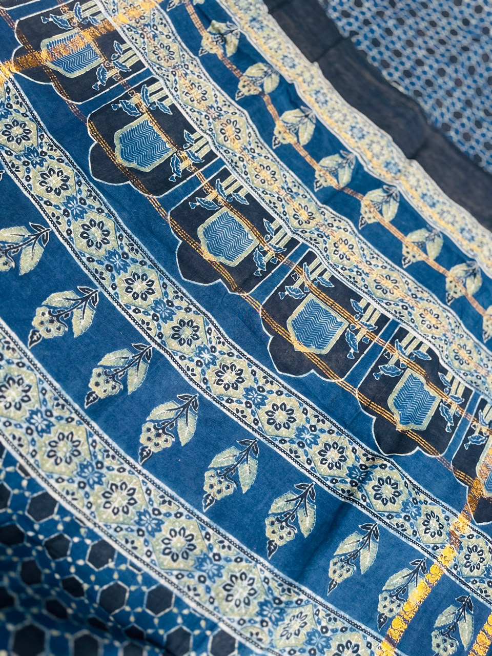 Sungudi Ajrakh Print Saree (Code - CS 62)