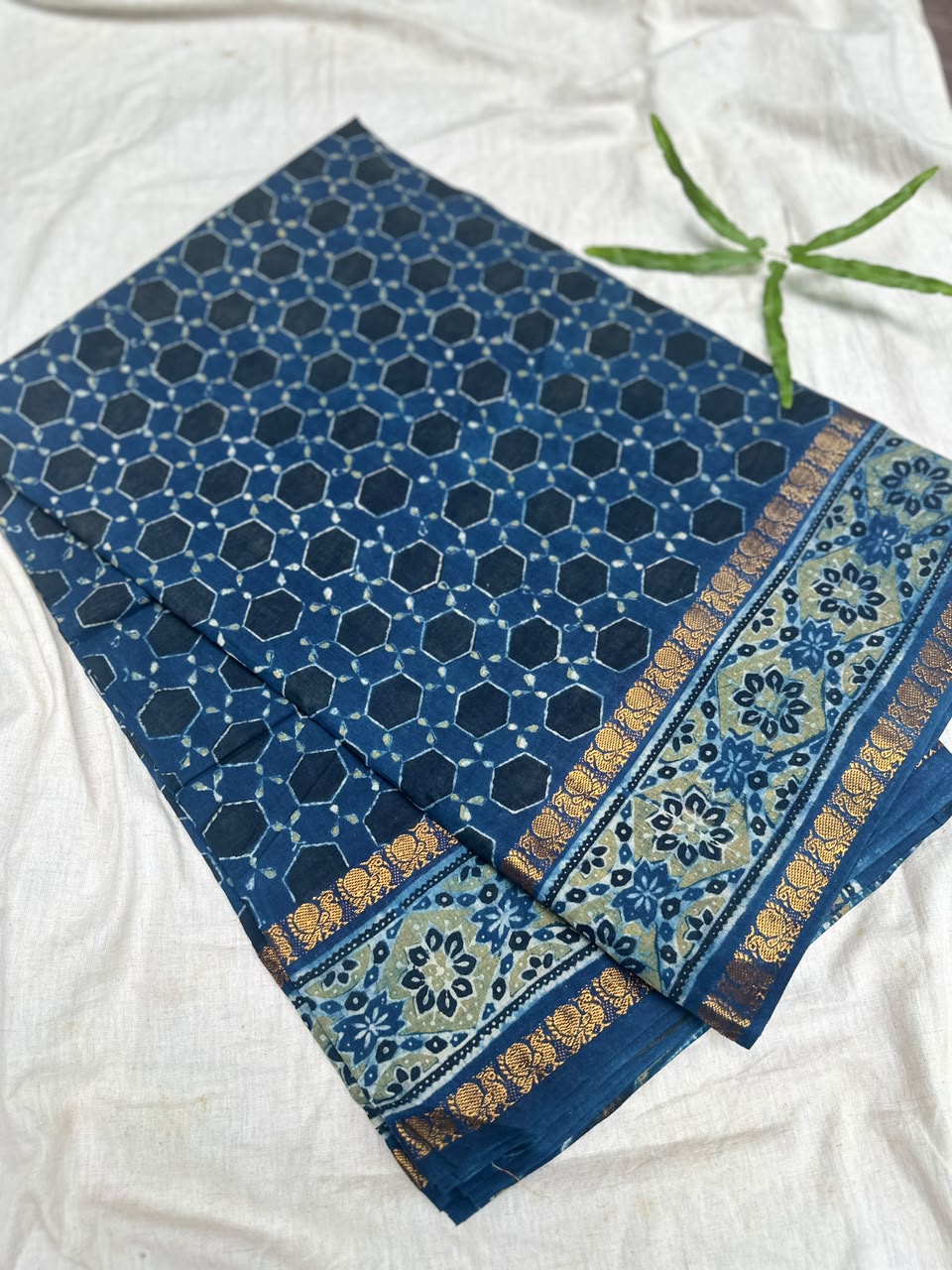 Sungudi Ajrakh Print Saree (Code - CS 62)