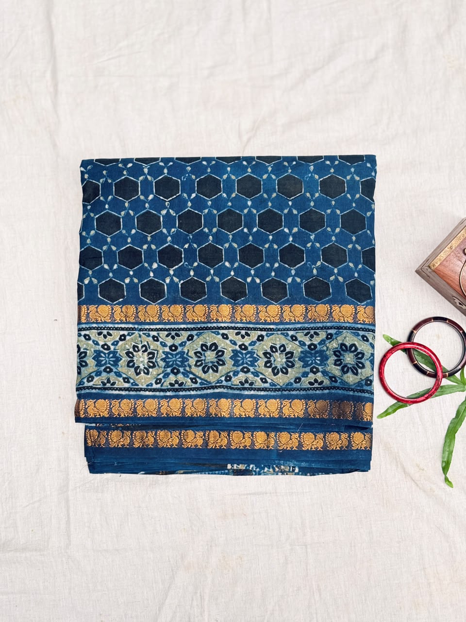Sungudi Ajrakh Print Saree (Code - CS 62)