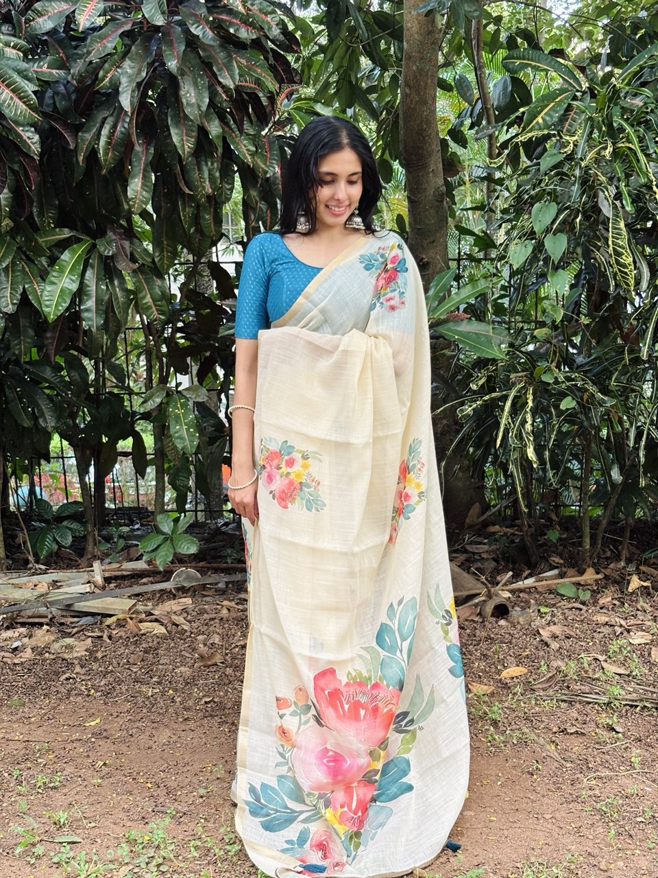 SEMI LINEN SAREE - (SG34)