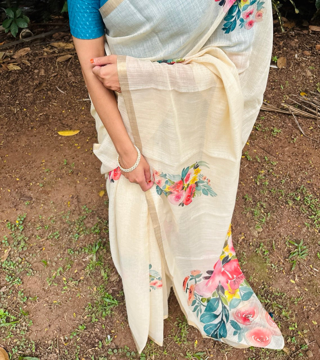 SEMI LINEN SAREE - (SG34)