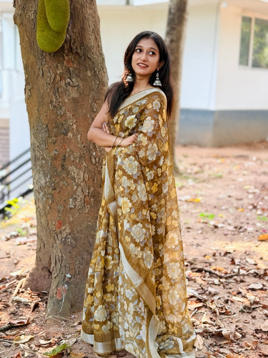 SEMI LINEN SAREE -(WS70)
